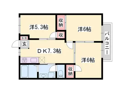 玲巧ーハイツ1(3DK/1階)の間取り写真