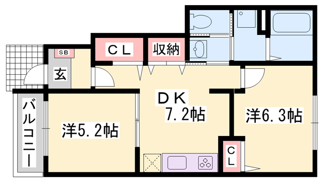 クレメント・M Ⅱ(2DK/1階)の間取り写真