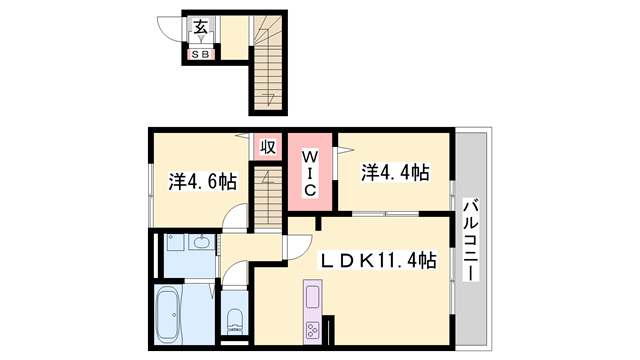 メゾン ポルテ・ボヌール尾上(2LDK/2階)の間取り写真