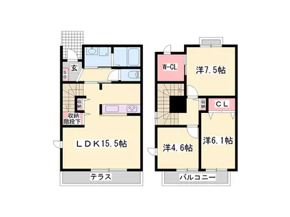 プチウエストⅢA・B・C(3LDK/2階)の間取り写真