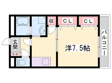 グリーンハイムD(1K/2階)の間取り写真