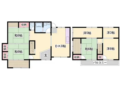 山陽本線 姫路駅 バス乗車時間：25分 新畑バス停で下車 徒歩2分 2階建 築54年(6DK)の間取り写真