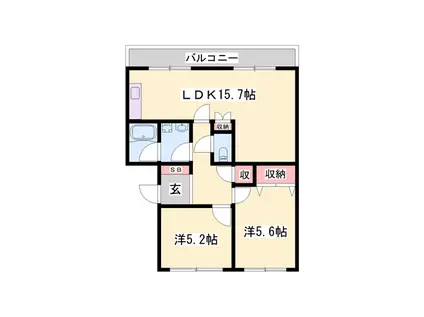 サンハイツ志染(2LDK/3階)の間取り写真