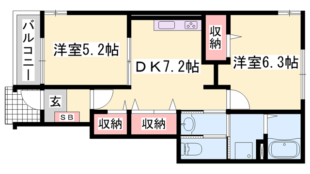 エリタージュA(2DK/1階)の間取り写真