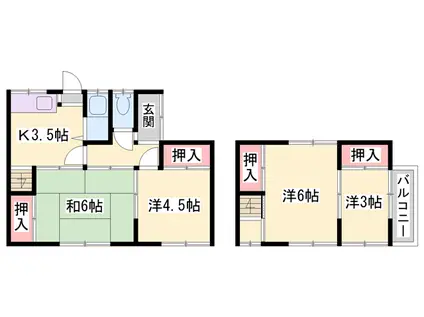 山陽本線 姫路駅 バス乗車時間：26分 東洋大学姫路高校バス停で下車 徒歩3分 2階建 築54年(4K)の間取り写真
