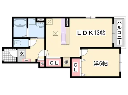 ソレイユA(1LDK/1階)の間取り写真
