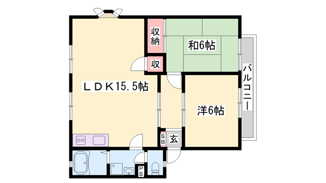 ブルーウィング(2LDK/2階)の間取り写真