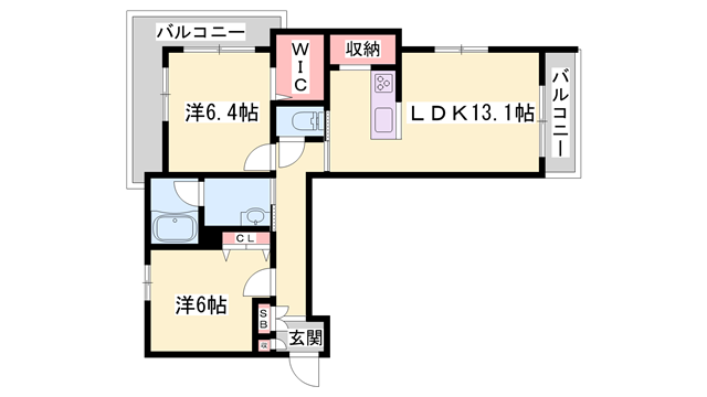 コンフォーザ下戸田(2LDK/3階)の間取り写真