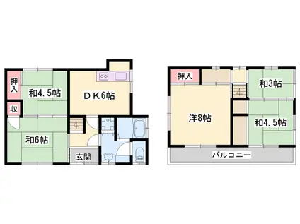 山陽電気鉄道本線 別府駅(兵庫) 徒歩8分 2階建 築54年(4SDK)の間取り写真