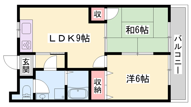 ハイツパディーサイド A棟(2LDK/2階)の間取り写真