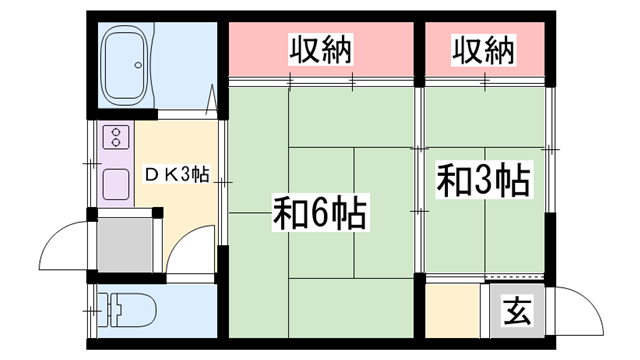 ハイツファミーユ(2DK/1階)の間取り写真