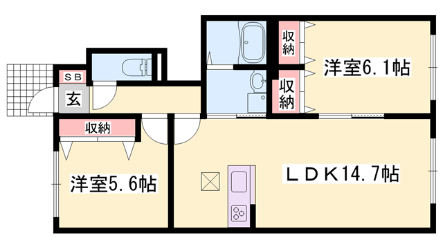 メゾン福渡 A棟(2LDK/1階)の間取り写真