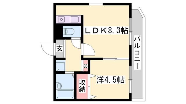 サニープレイス(1LDK/4階)の間取り写真