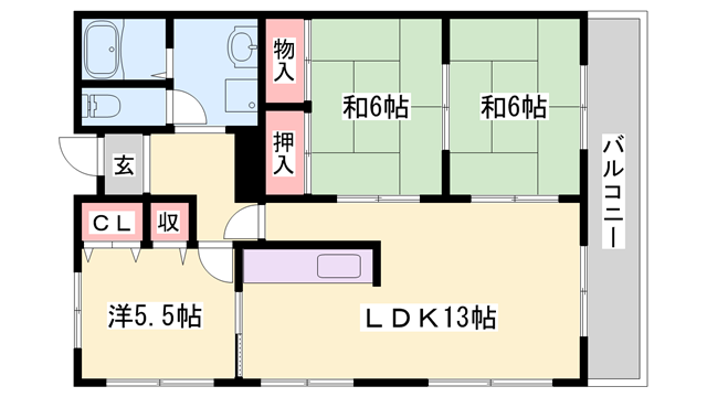 高楽ハイツ(3LDK/5階)の間取り写真