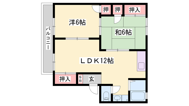 ファミール安室東 A棟(2LDK/2階)の間取り写真