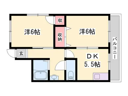 サウス ステイツ 姫路(2DK/2階)の間取り写真