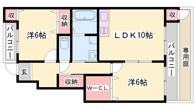 スカイルーム Ⅰ(2LDK/1階)の間取り写真