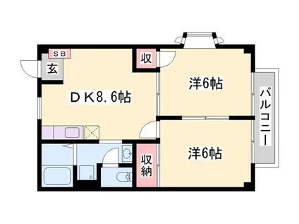 エスポワール御立 B棟(2DK/2階)の間取り写真