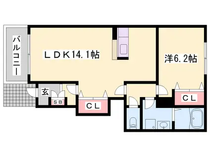 トリノフルートA(1LDK/1階)の間取り写真