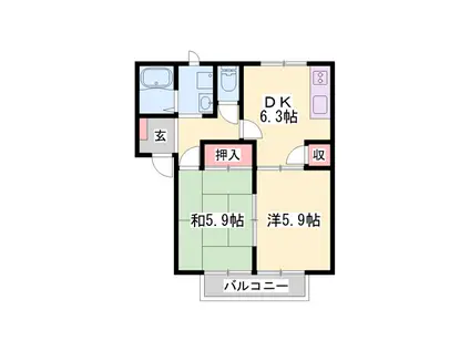 プリムローズ(2DK/1階)の間取り写真