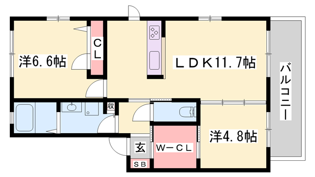 メゾン萩原(2LDK/1階)の間取り写真