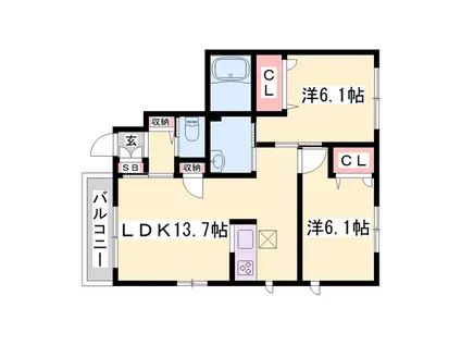 シャーメゾンリエート(2LDK/1階)の間取り写真