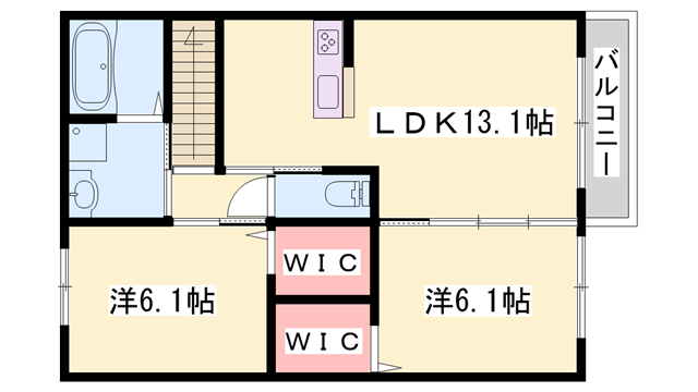 セーヌ アンジェ塩屋Ⅱ(2LDK/2階)の間取り写真