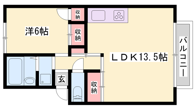 メゾン堀川 B棟(1LDK/2階)の間取り写真