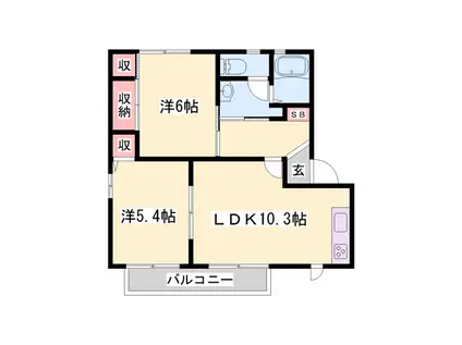ベニール今宿(2LDK/2階)の間取り写真