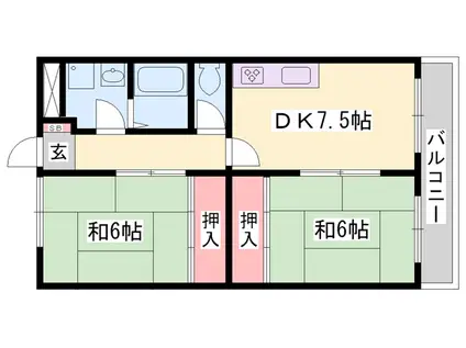 メゾンドヴェルジェ(2DK/2階)の間取り写真