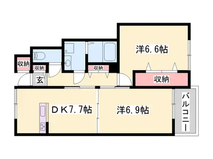 エテルネル A棟(2DK/1階)の間取り写真