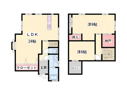 播但線 野里駅 徒歩22分 2階建 築35年(2LDK)の間取り写真