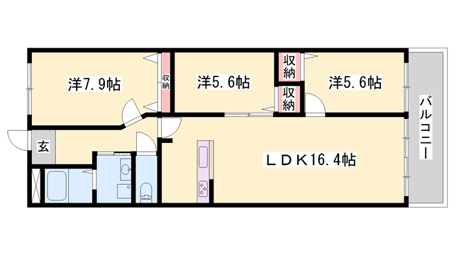 キャッスルコート国府寺町(3LDK/8階)の間取り写真