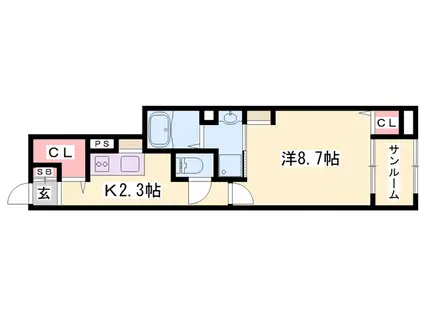 フェリスⅢ(1K/1階)の間取り写真