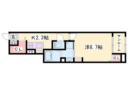 フェリスⅢ(1K/1階)の間取り写真