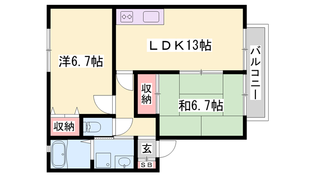 山手ビバリーヒルズ(2LDK/1階)の間取り写真