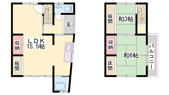 山陽電気鉄道本線 大塩駅 徒歩4分 2階建 築68年(2LDK)の間取り写真