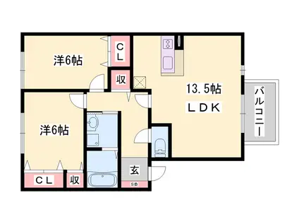 グランモア航 A棟(2LDK/2階)の間取り写真