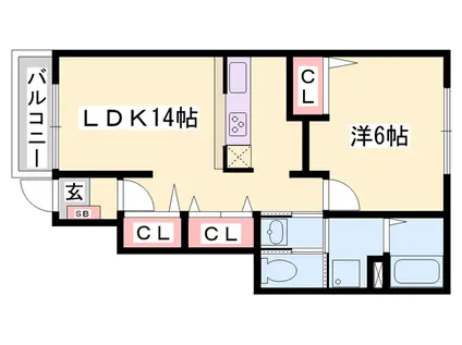 ウッドパストラルI(1LDK/1階)の間取り写真