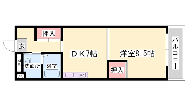 セルジュYS姫路(1DK/5階)の間取り写真