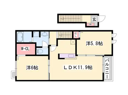 フェリス加西(2LDK/2階)の間取り写真
