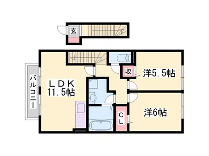 ローテローゼ恵比須(2LDK/2階)の間取り写真