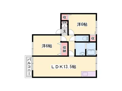 ルシエルたきの(2LDK/1階)の間取り写真