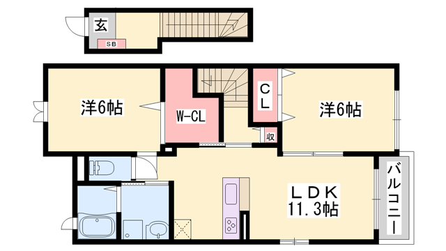ソレイユ東姫路(2LDK/2階)の間取り写真