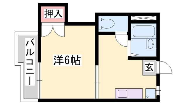 ヴィラ北平野Ⅱ(1K/2階)の間取り写真