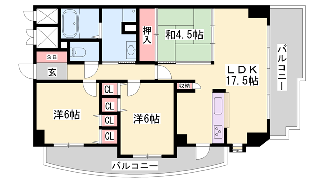 ドルチェグラン姫路駅前(3LDK/4階)の間取り写真