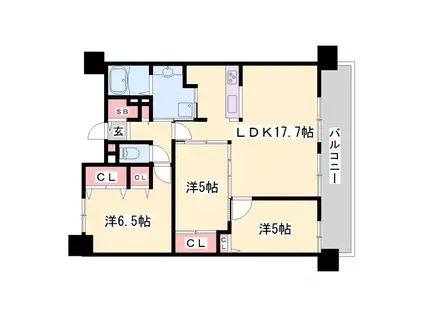 ワコーレ姫路北条口(3LDK/12階)の間取り写真