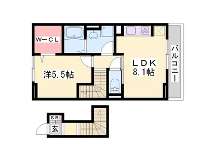 グランディール網干(1LDK/2階)の間取り写真