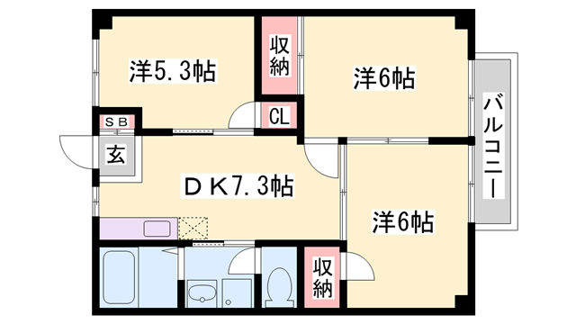 ファミィール永和(3DK/1階)の間取り写真