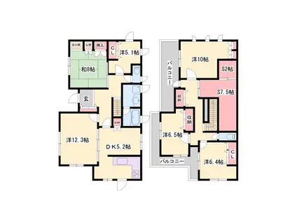 姫新線 播磨高岡駅 徒歩17分 2階建 築26年(5SLDK)の間取り写真